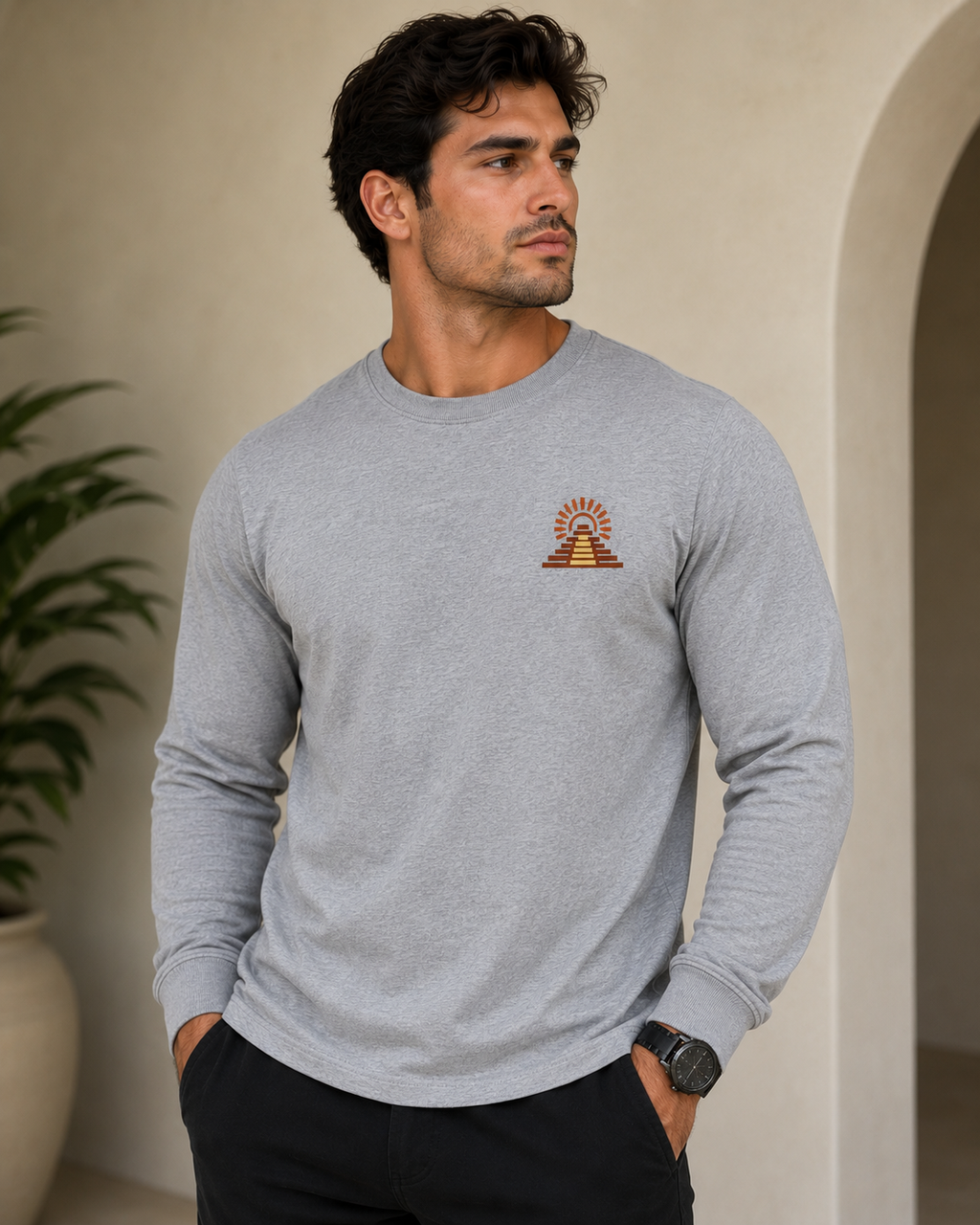 AZTECA INCEPTUM Signature Cotton Blend Long Sleeve T-Shirt